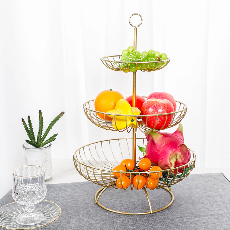 3-Tier Luxe Metal Fruit Basket Plate Bowl Kitchen Buffet Food Tray (Gold) - Image 4