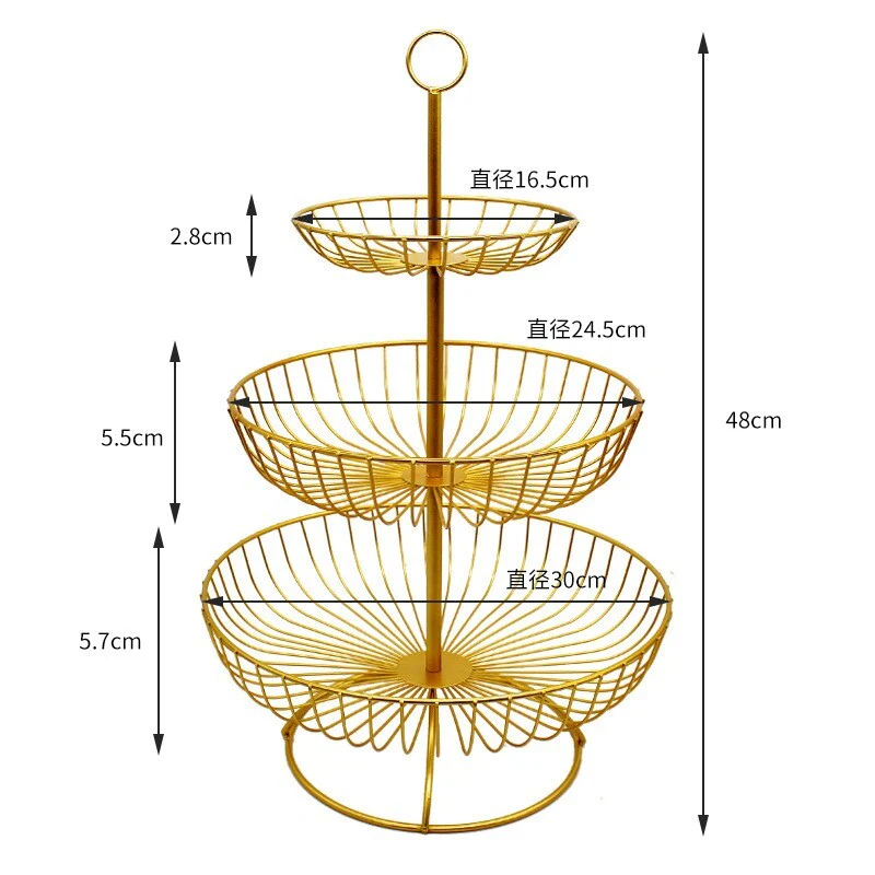 3-Tier Luxe Metal Fruit Basket Plate Bowl Kitchen Buffet Food Tray (Gold) - Image 5