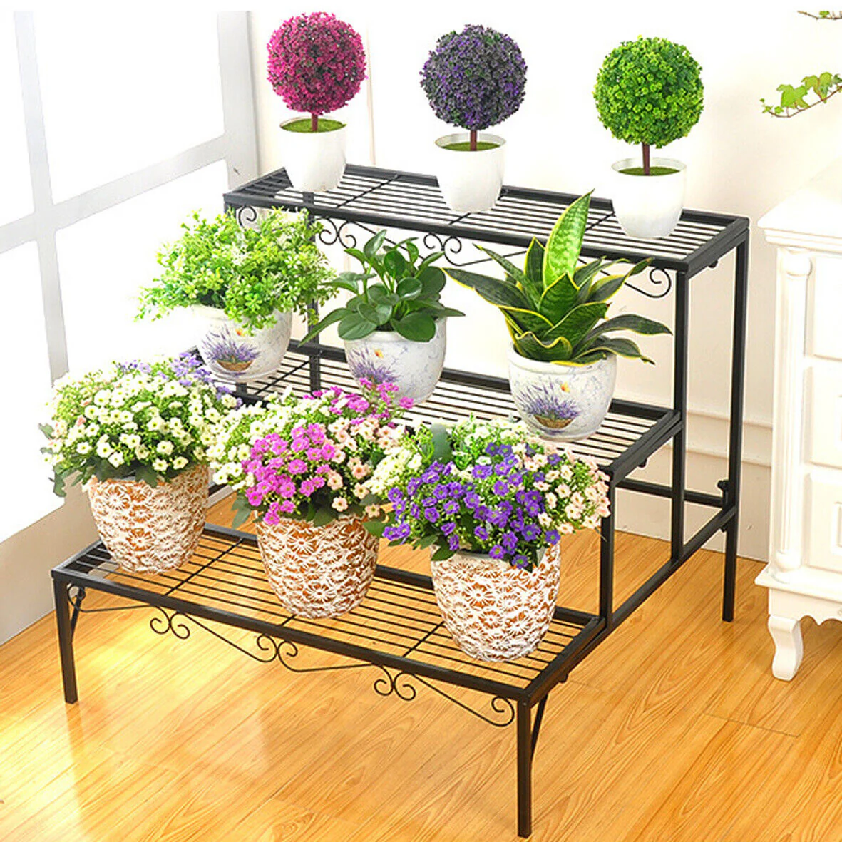 3-tier Metal Garden Plant Stand Shelf Display Rack Flower Pot Holder Storage Organizer - Image 4