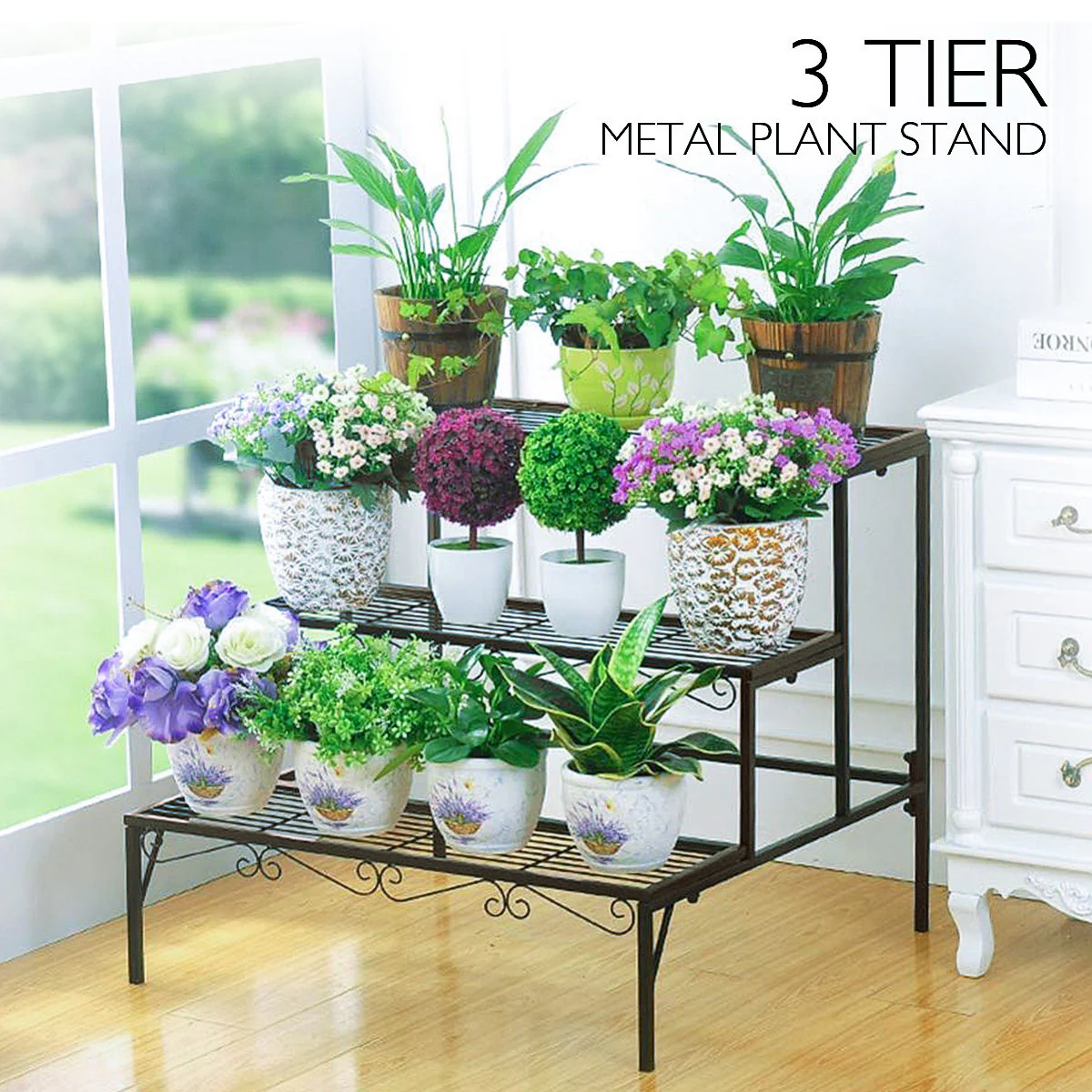 3-tier Metal Garden Plant Stand Shelf Display Rack Flower Pot Holder Storage Organizer - Image 5