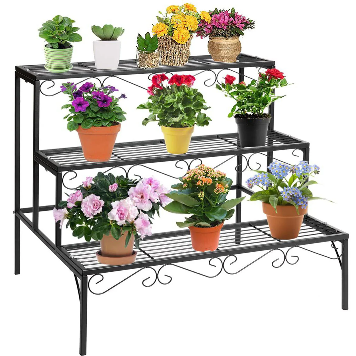 3-tier Metal Garden Plant Stand Shelf Display Rack Flower Pot Holder Storage Organizer - Image 9