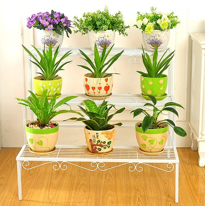 3-tier Metal Garden Plant Stand Shelf Display Rack Flower Pot Holder Storage Organizer (White) - Image 3