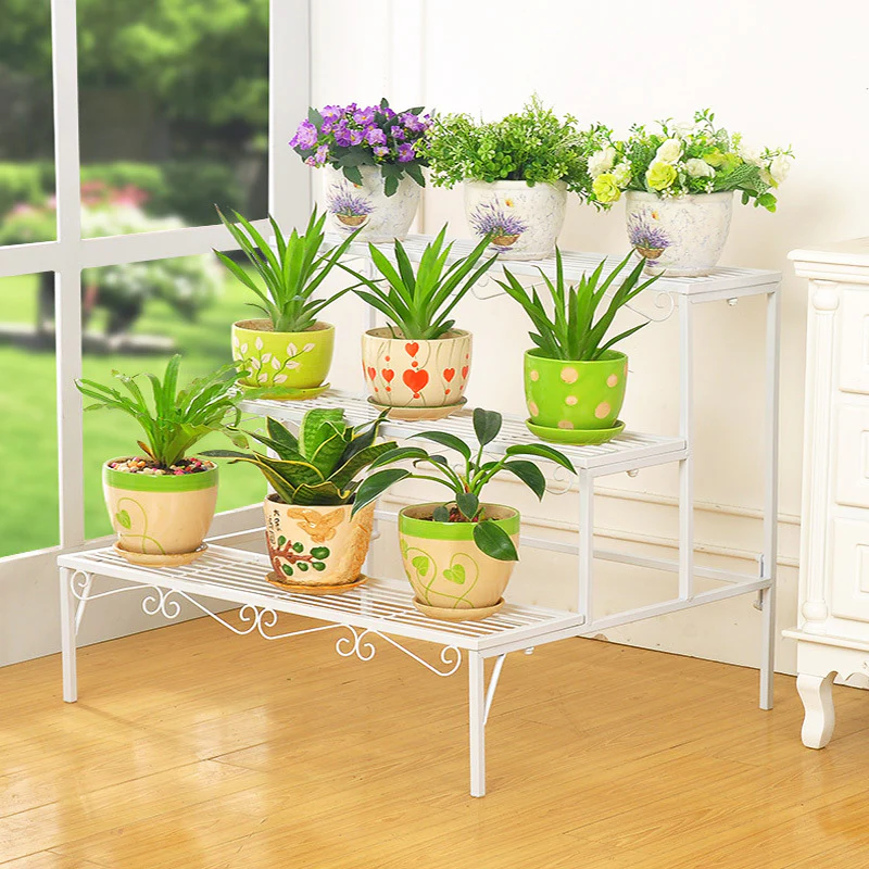 3-tier Metal Garden Plant Stand Shelf Display Rack Flower Pot Holder Storage Organizer (White) - Image 4