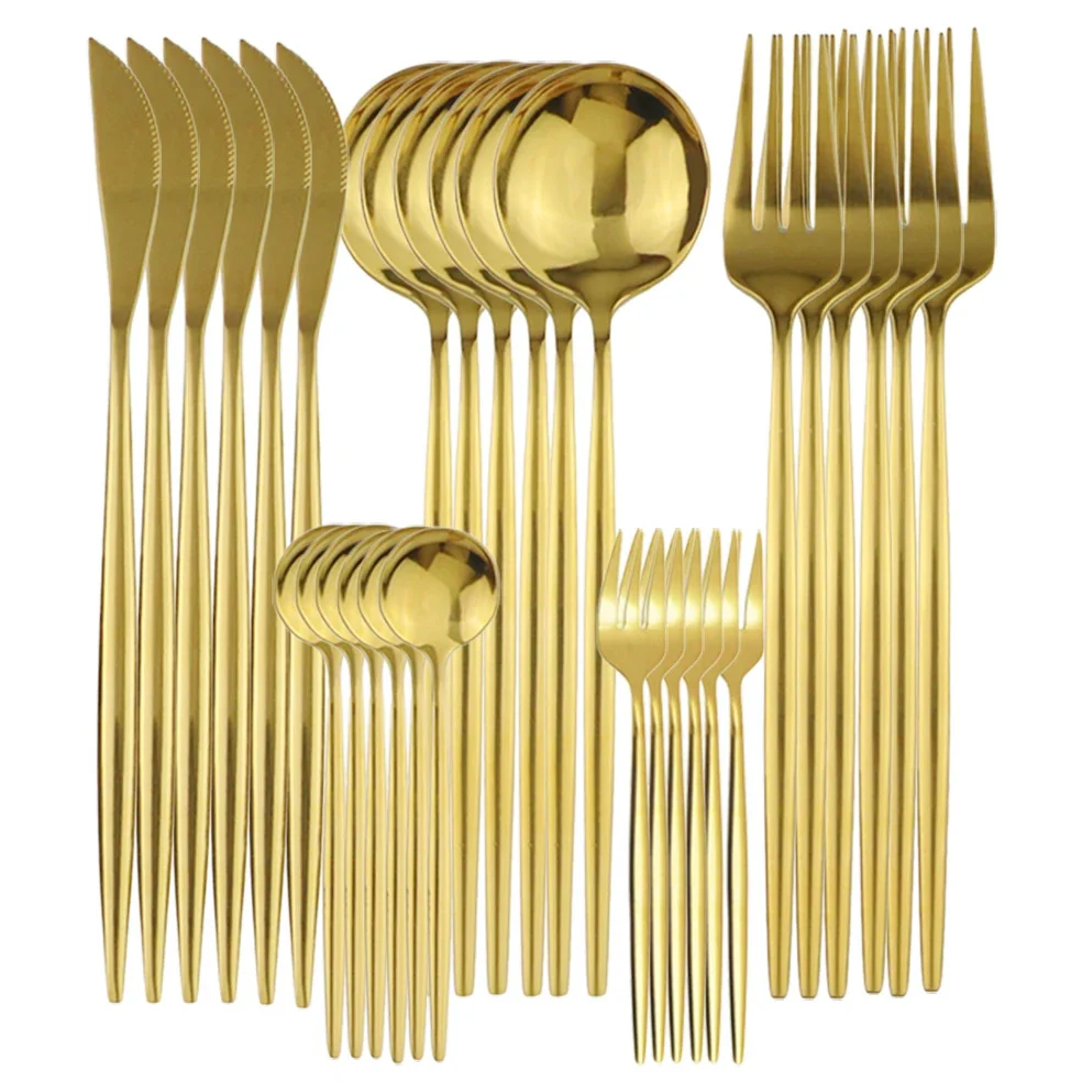 30PC Stainless Steel Cutlery Set Knife Fork Spoon Kitchen Tableware (Gold) - Image 15