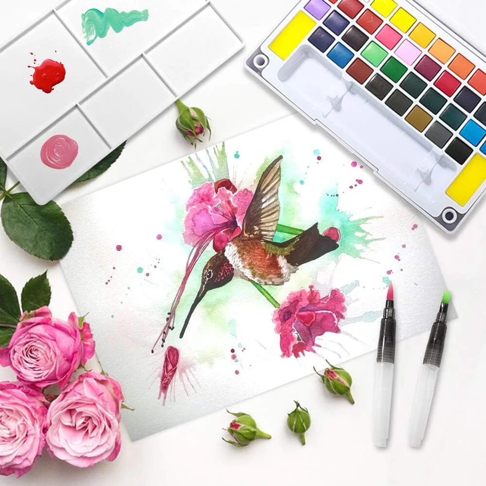 36 Assorted Colours Watercolour Paint Palette Fountain Brush Pens Set Drawing Portable Art Painting Supplies Kit - Image 5