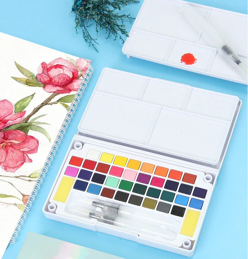 36 Assorted Colours Watercolour Paint Palette Fountain Brush Pens Set Drawing Portable Art Painting Supplies Kit - Image 7