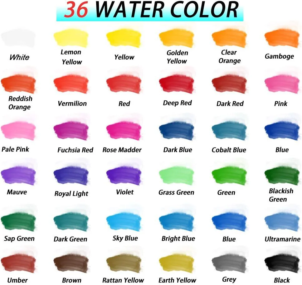 36 Assorted Colours Watercolour Paint Palette Fountain Brush Pens Set Drawing Portable Art Painting Supplies Kit - Image 8