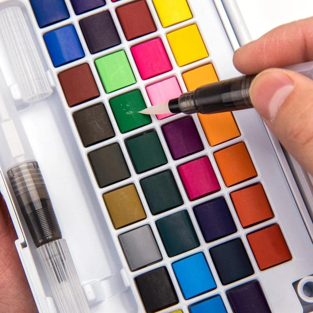 36 Assorted Colours Watercolour Paint Palette Fountain Brush Pens Set Drawing Portable Art Painting Supplies Kit - Image 9