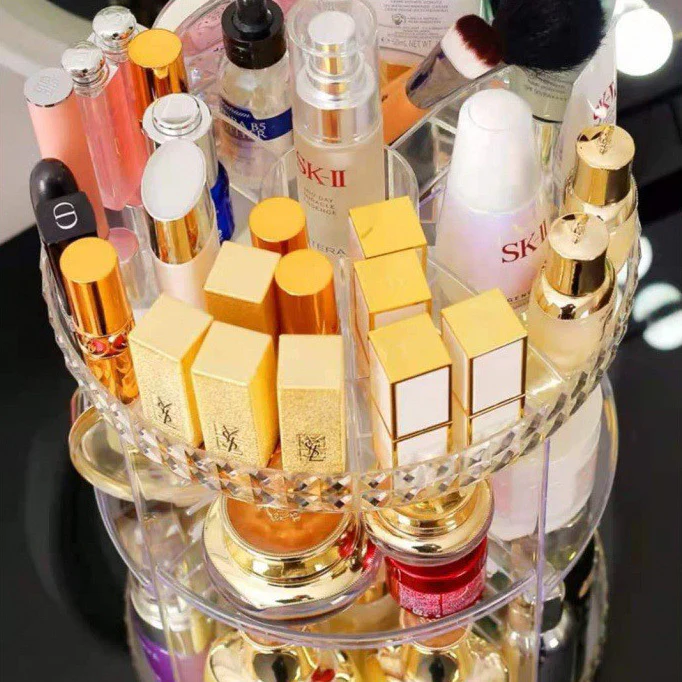 360 Degree Crystal Diamond Rotating Jewellery Cosmetic Makeup Shelf Organizer - Image 11