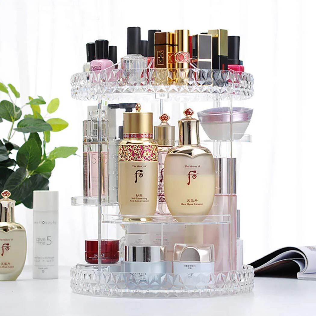 360 Degree Crystal Diamond Rotating Jewellery Cosmetic Makeup Shelf Organizer - Image 16