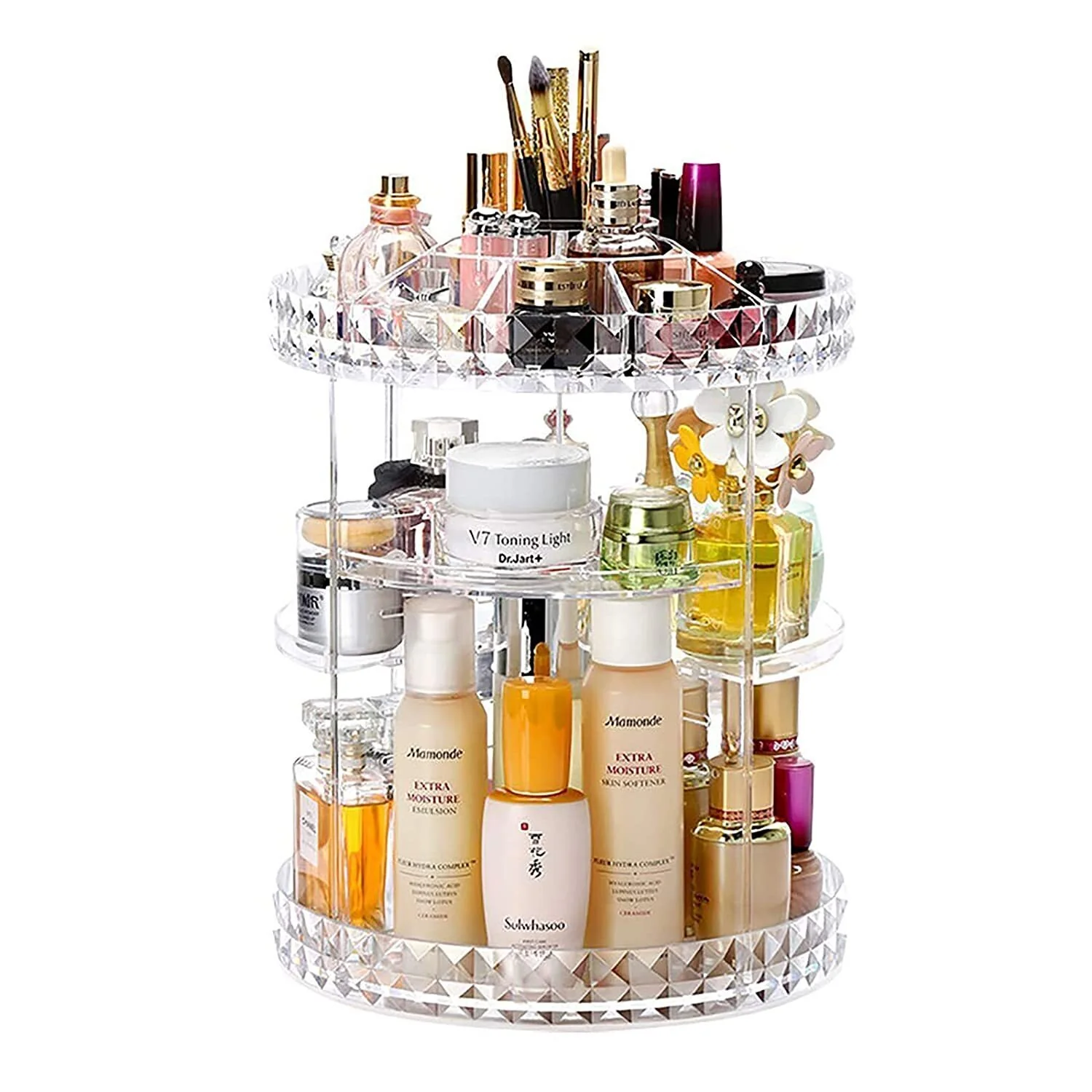 360 Degree Crystal Diamond Rotating Jewellery Cosmetic Makeup Shelf Organizer - Image 19