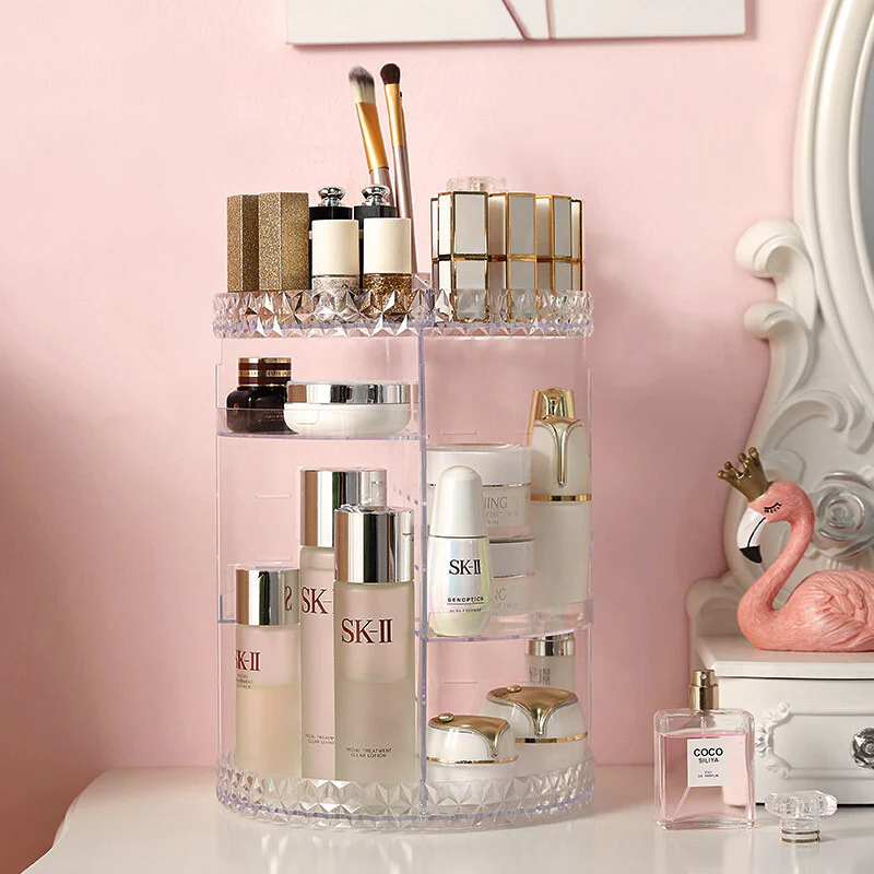 360 Degree Crystal Diamond Rotating Jewellery Cosmetic Makeup Shelf Organizer - Image 5