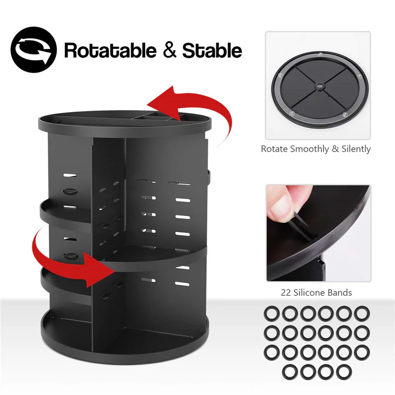 360 Degree Rotating Jewellery Cosmetic Makeup Shelf Organizer (Black) - Image 10