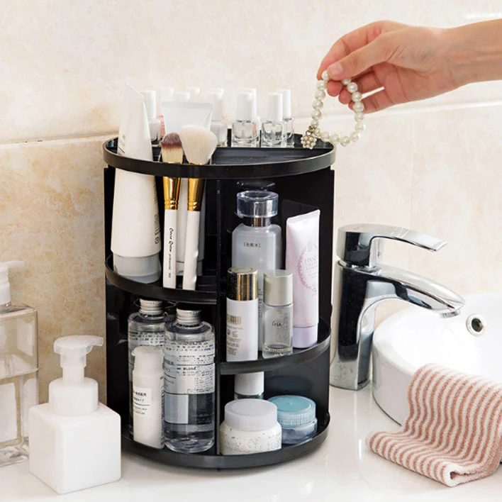 360 Degree Rotating Jewellery Cosmetic Makeup Shelf Organizer (Black) - Image 11