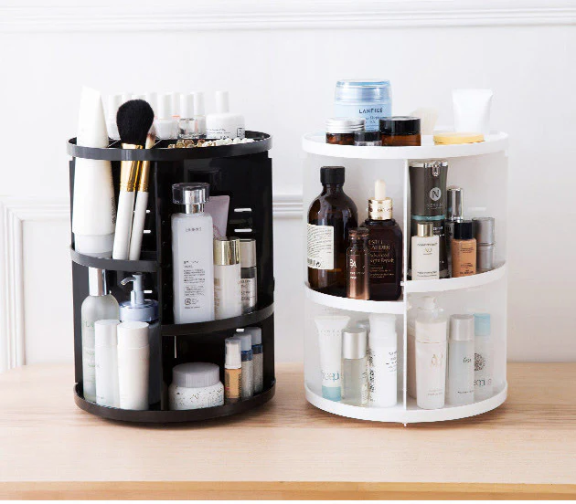360 Degree Rotating Jewellery Cosmetic Makeup Shelf Organizer (Black) - Image 12