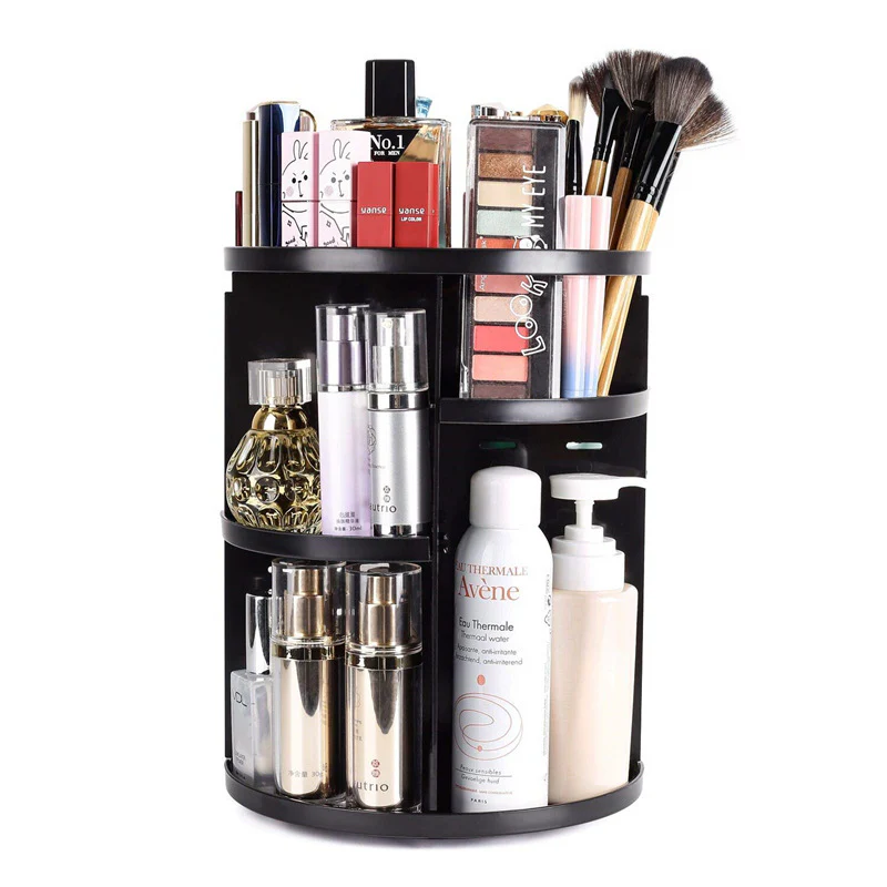 360 Degree Rotating Jewellery Cosmetic Makeup Shelf Organizer (Black) - Image 13