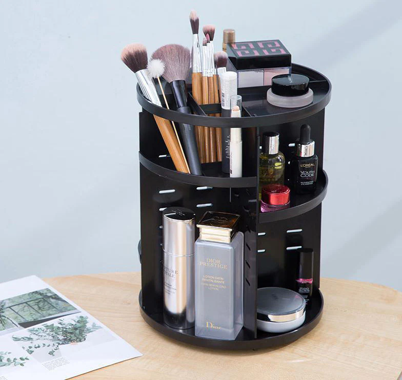 360 Degree Rotating Jewellery Cosmetic Makeup Shelf Organizer (Black) - Image 4