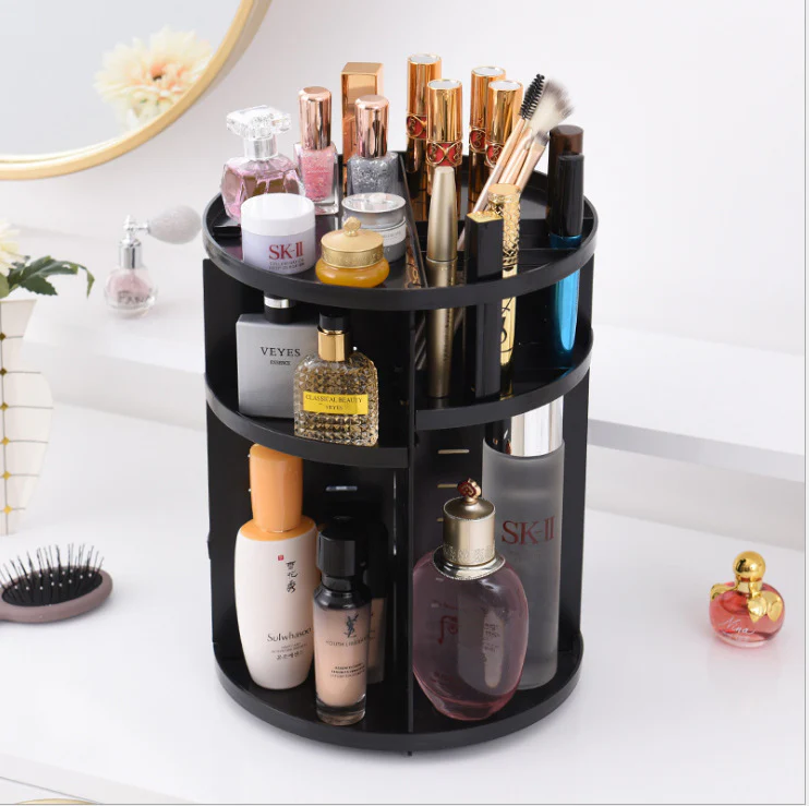360 Degree Rotating Jewellery Cosmetic Makeup Shelf Organizer (Black) - Image 5
