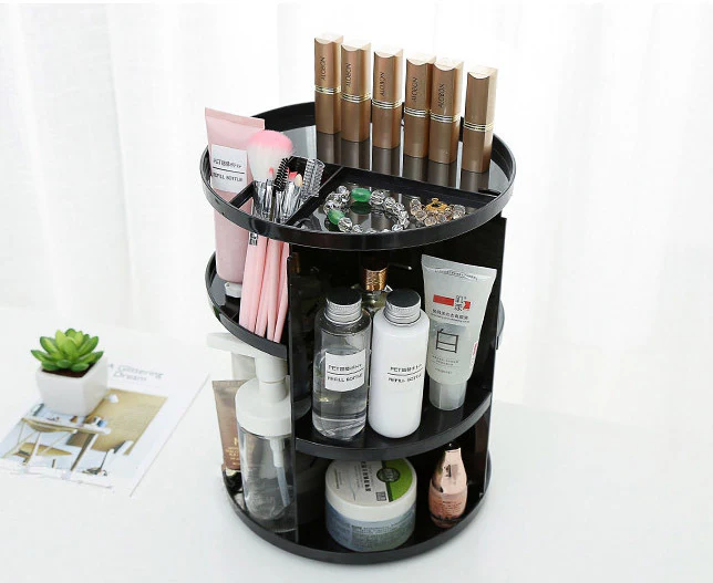 360 Degree Rotating Jewellery Cosmetic Makeup Shelf Organizer (Black) - Image 8