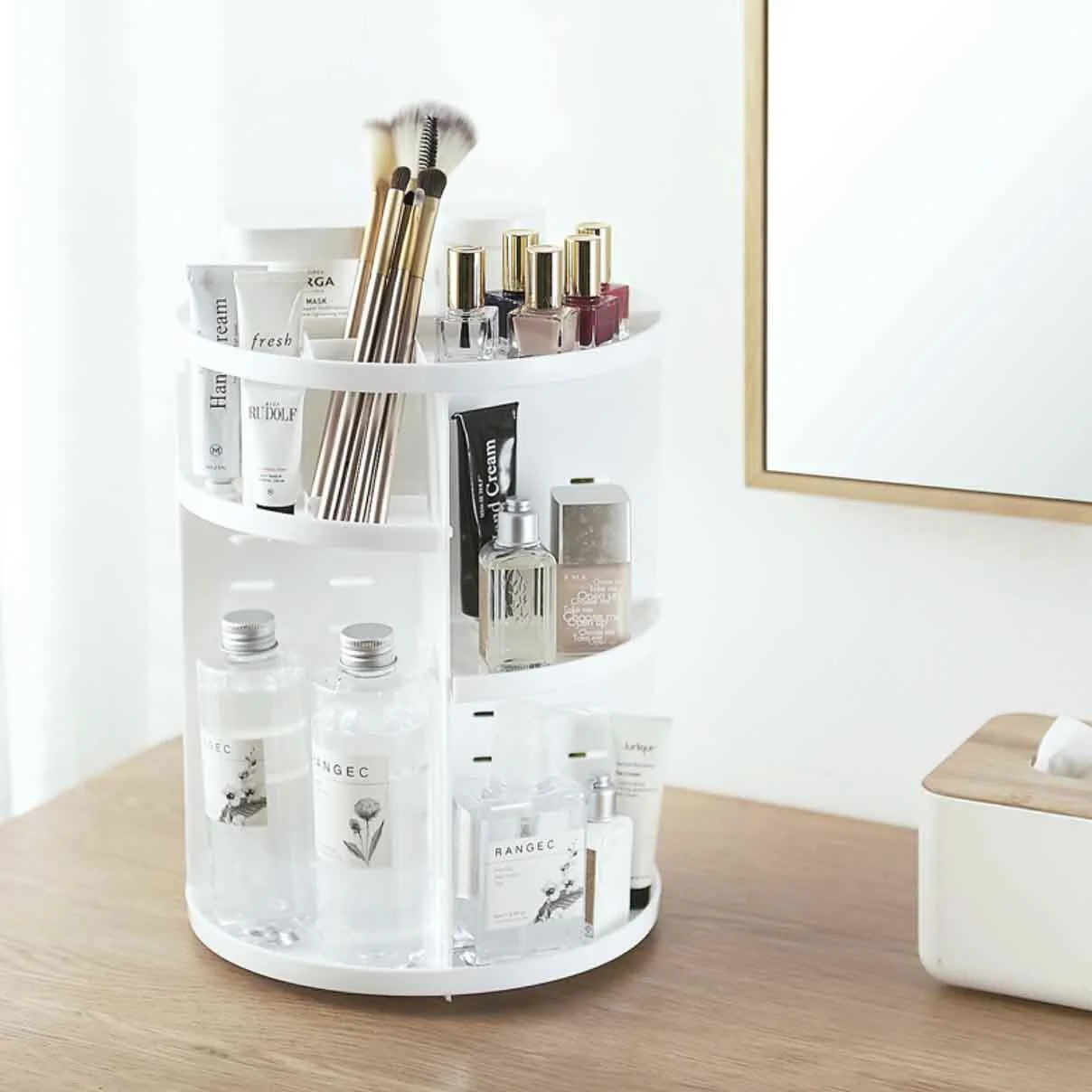 360 Degree Rotating Jewellery Cosmetic Makeup Shelf Organizer (White) - Image 10