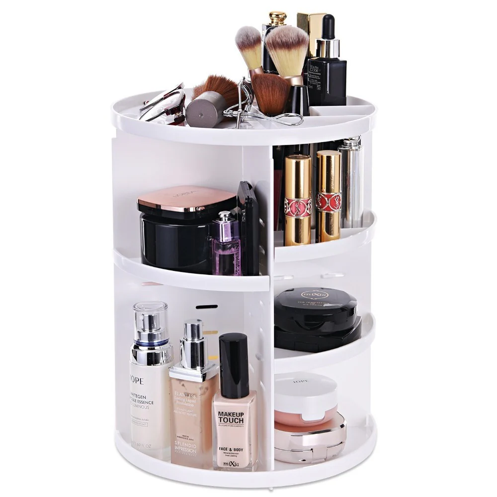 360 Degree Rotating Jewellery Cosmetic Makeup Shelf Organizer (White) - Image 11