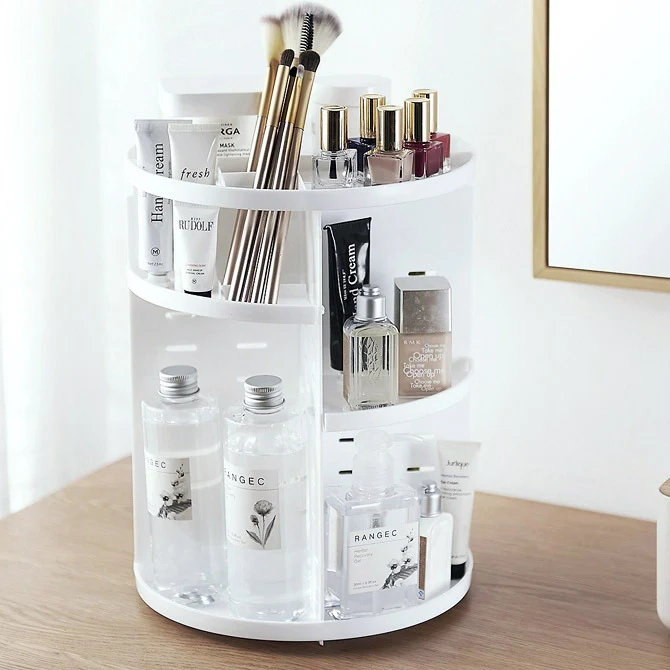 360 Degree Rotating Jewellery Cosmetic Makeup Shelf Organizer (White) - Image 3