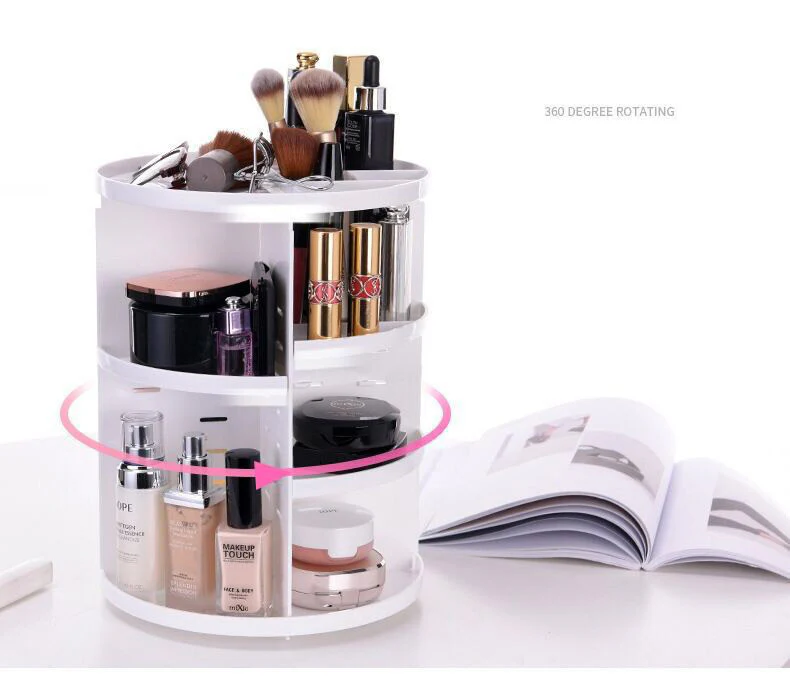 360 Degree Rotating Jewellery Cosmetic Makeup Shelf Organizer (White) - Image 4