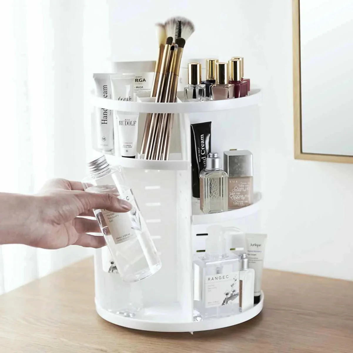 360 Degree Rotating Jewellery Cosmetic Makeup Shelf Organizer (White) - Image 5