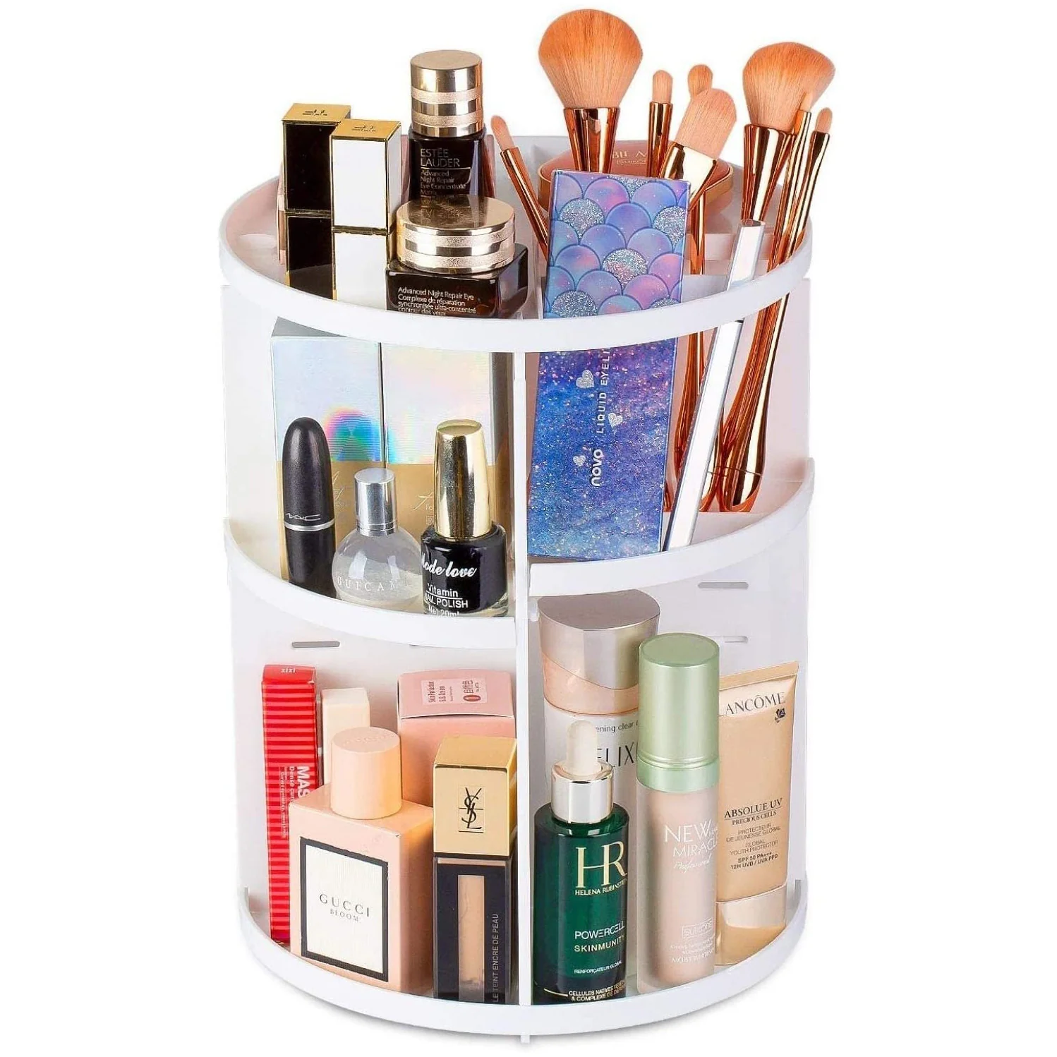 360 Degree Rotating Jewellery Cosmetic Makeup Shelf Organizer (White) - Image 6