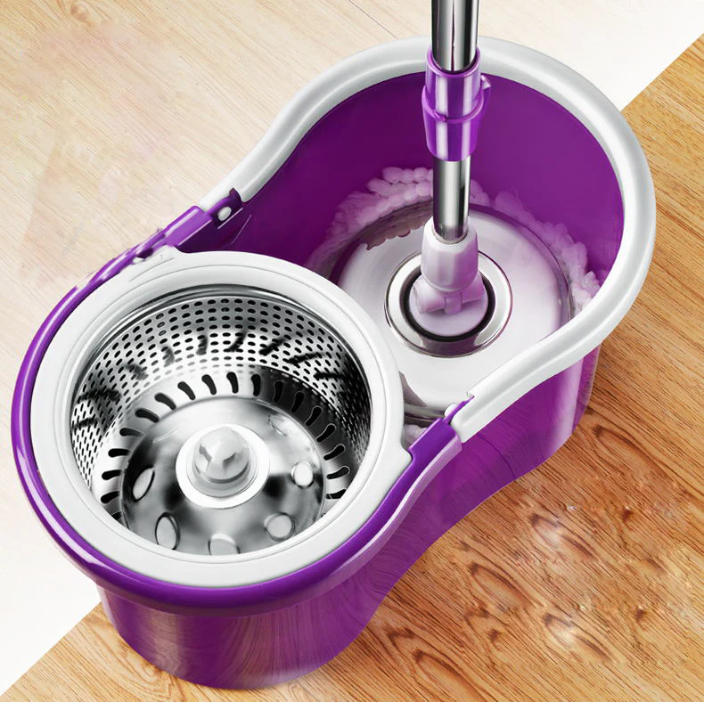 360 Degree Spin Mop & Stainless Steel Bucket Kit with Free Mop Heads (Purple) - Image 2
