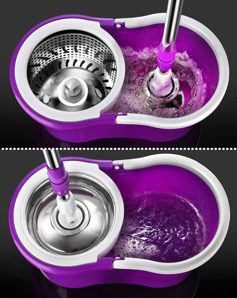 360 Degree Spin Mop & Stainless Steel Bucket Kit with Free Mop Heads (Purple) - Image 3