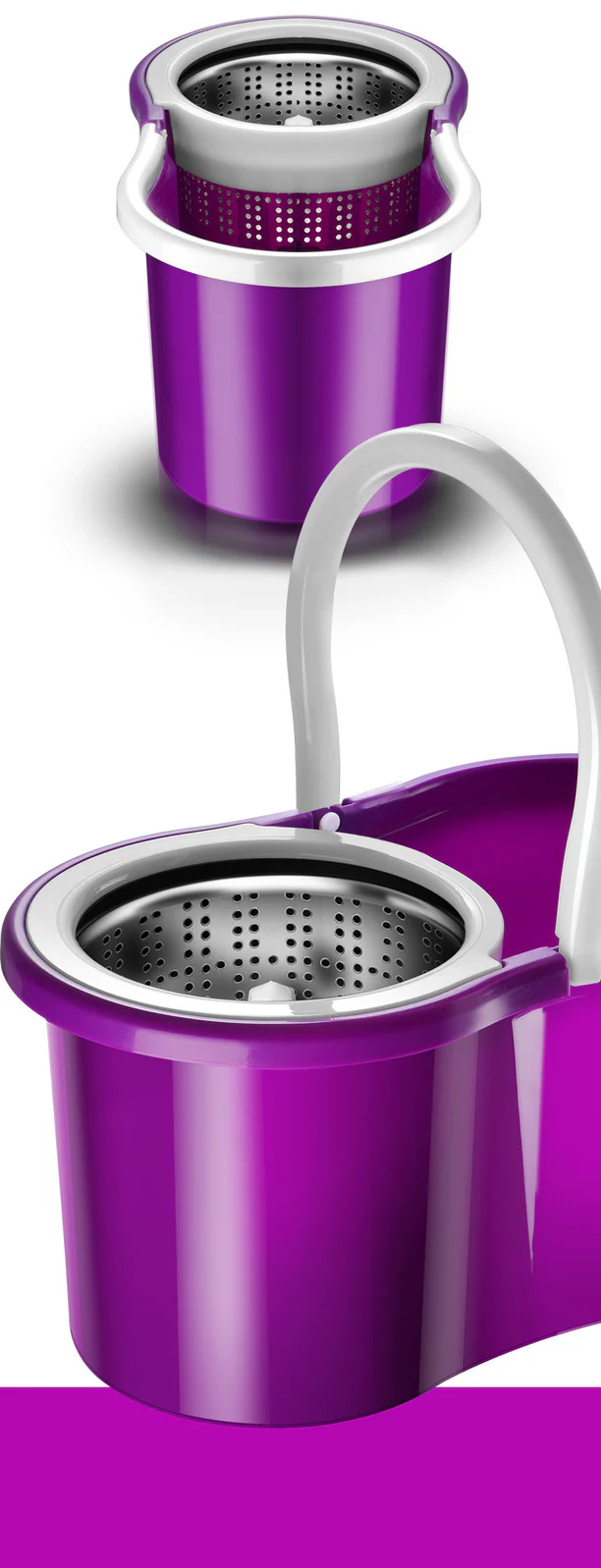 360 Degree Spin Mop & Stainless Steel Bucket Kit with Free Mop Heads (Purple) - Image 5