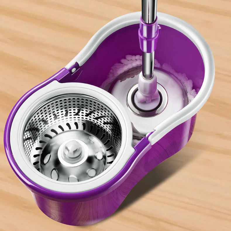 360 Degree Spin Mop & Stainless Steel Bucket Kit with Free Mop Heads (Purple) - Image 6