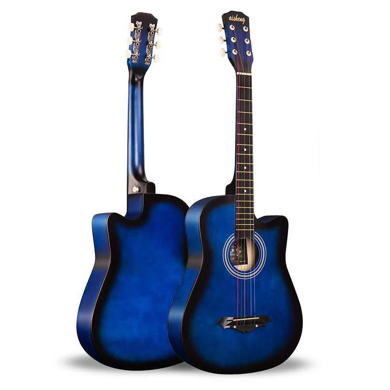 38" Natural Wood Acoustic Guitar (Blue) - Image 5
