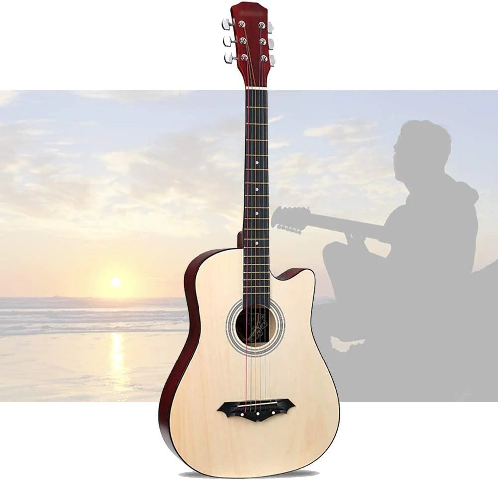 38" Natural Wood Acoustic Guitar - Image 4