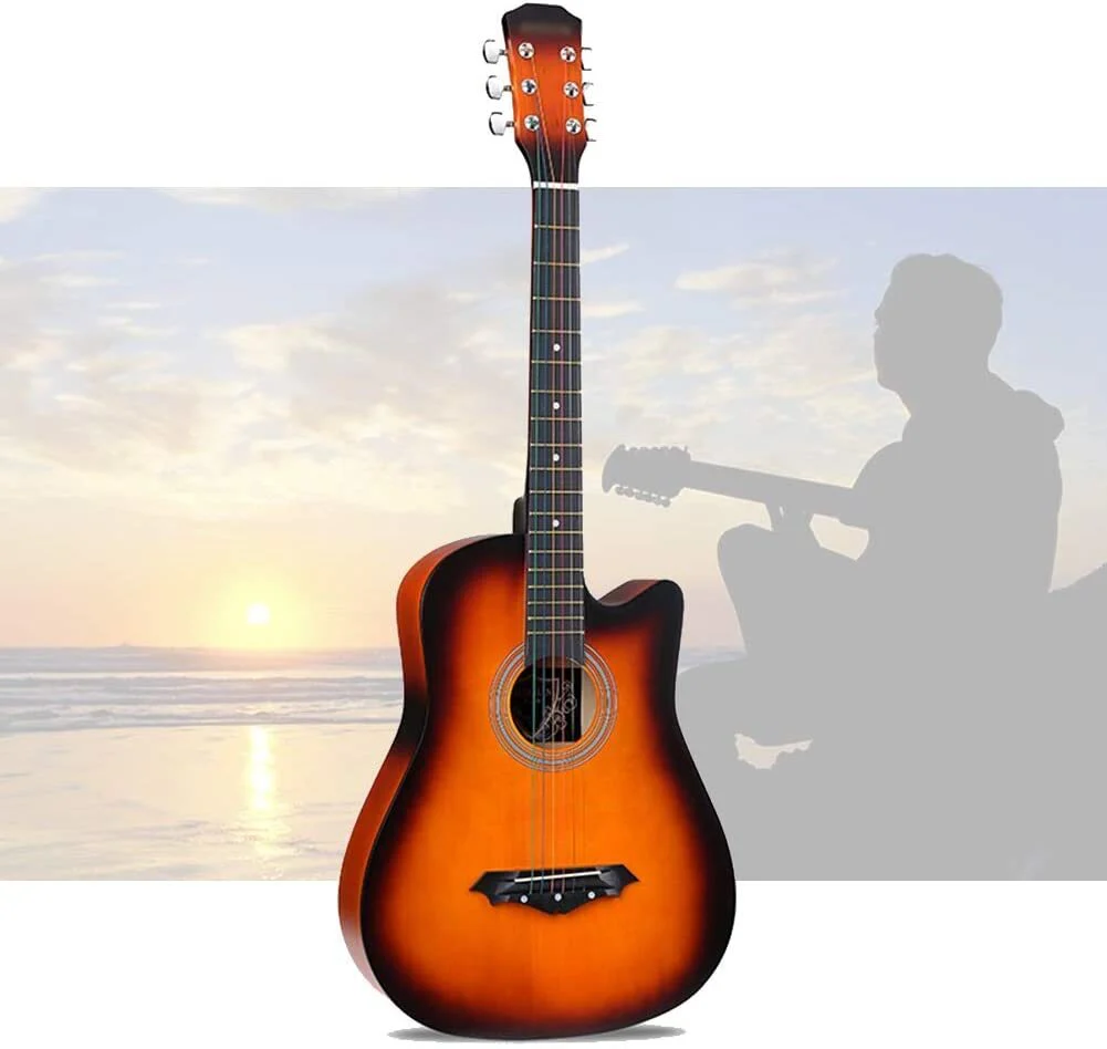 38" Natural Wood Acoustic Guitar - Sunburst - Image 3