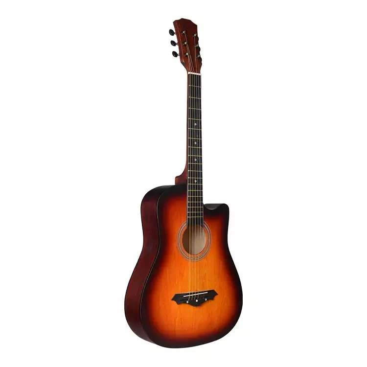 38" Natural Wood Acoustic Guitar - Sunburst - Image 4