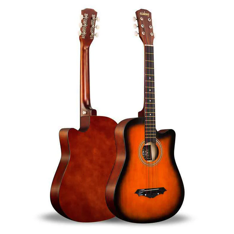 38" Natural Wood Acoustic Guitar - Sunburst - Image 6