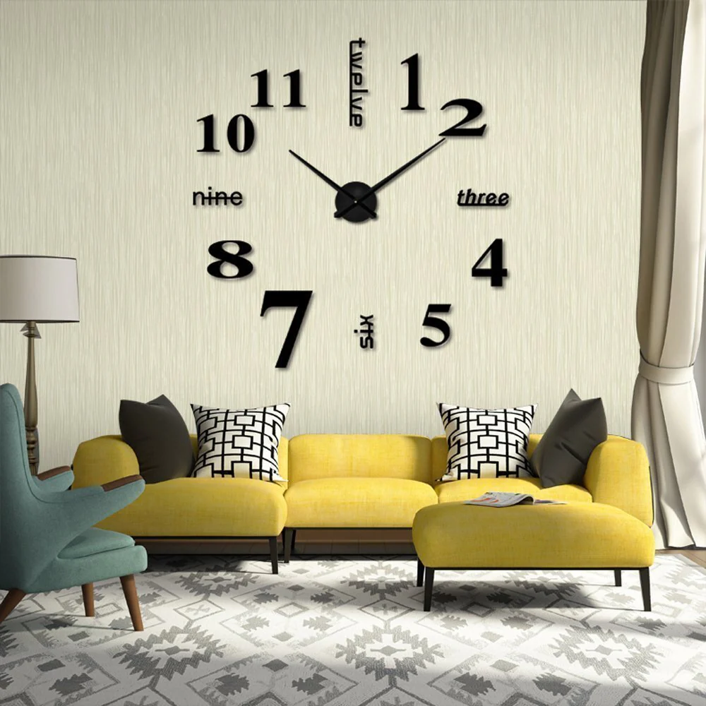 3D Luxe DIY Large Wall Clock Home Decoration (Black) - Image 4