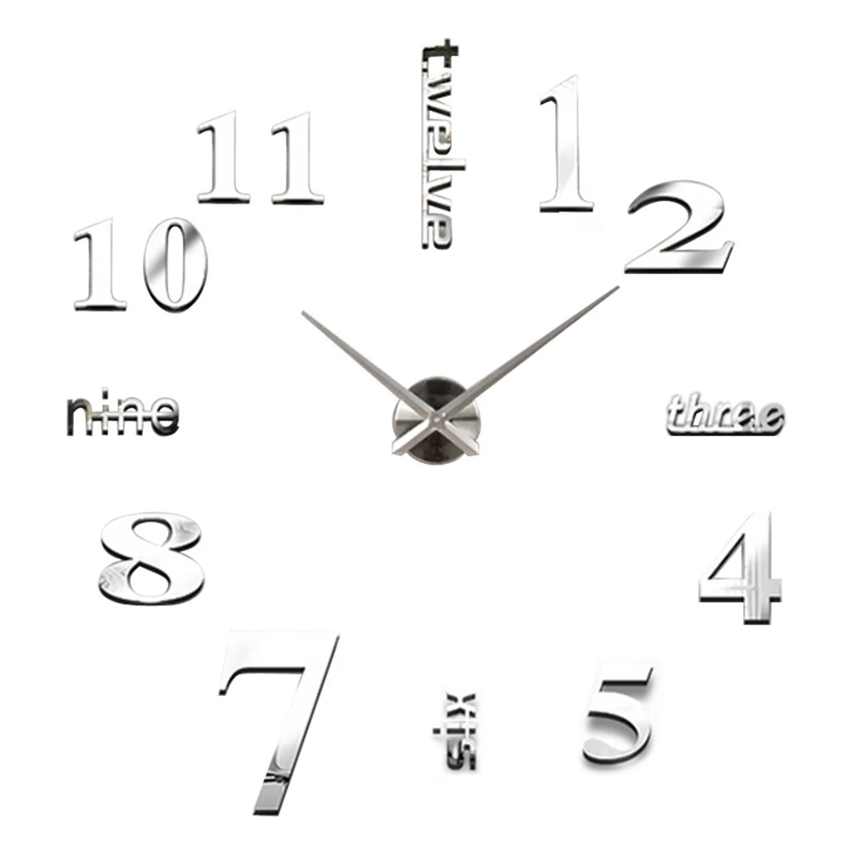 3D Luxe DIY Large Wall Clock Home Decoration (Silver) - Image 2