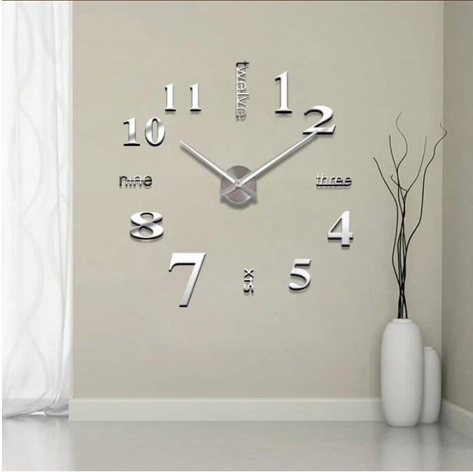 3D Luxe DIY Large Wall Clock Home Decoration (Silver) - Image 3