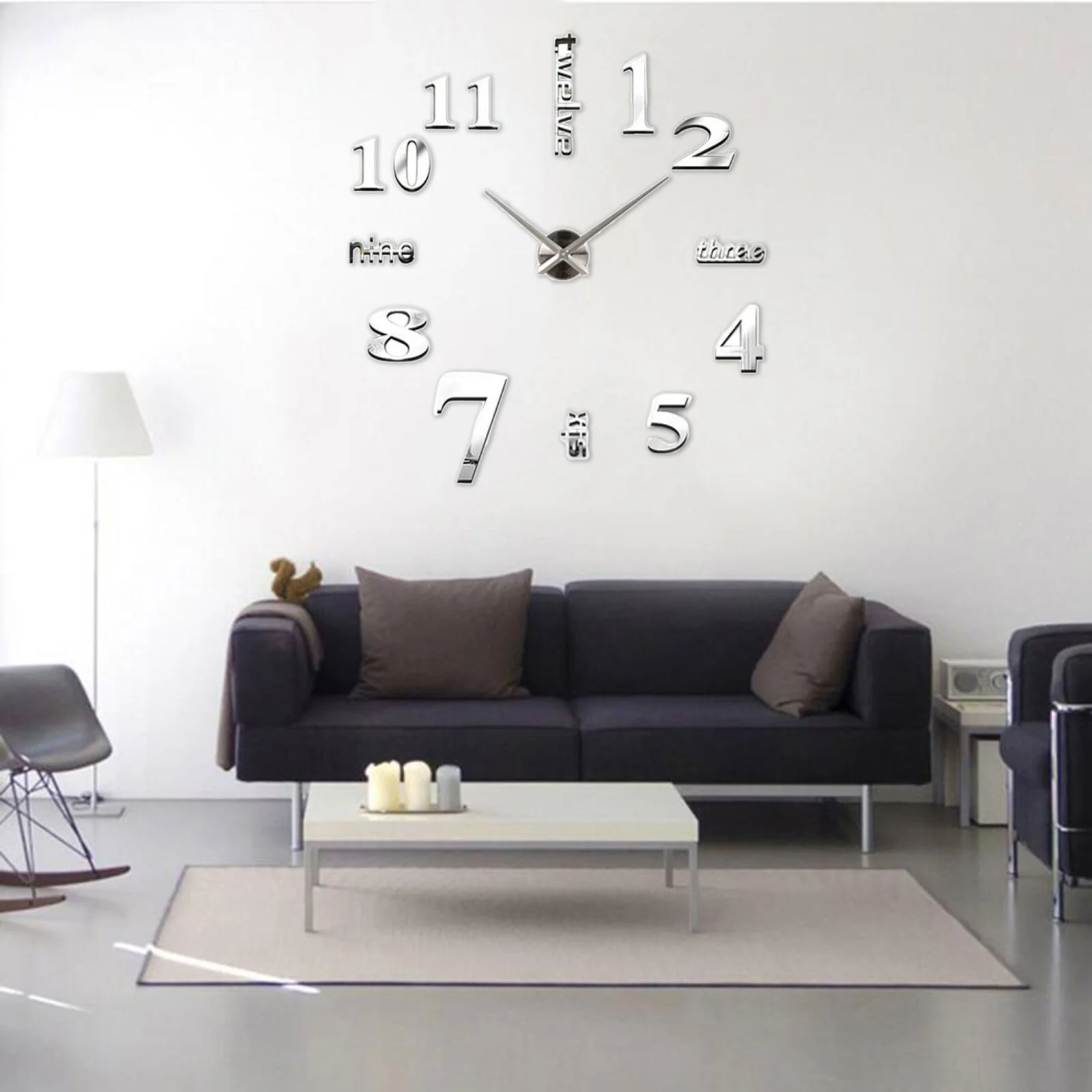 3D Luxe DIY Large Wall Clock Home Decoration (Silver) - Image 4