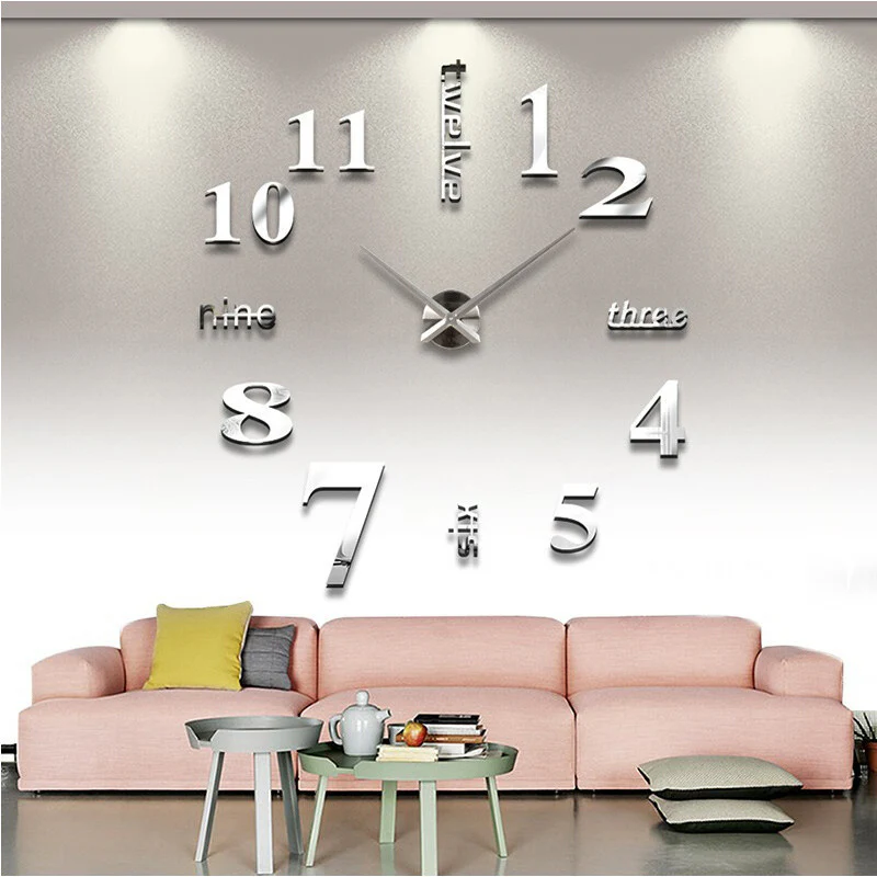 3D Luxe DIY Large Wall Clock Home Decoration (Silver) - Image 7