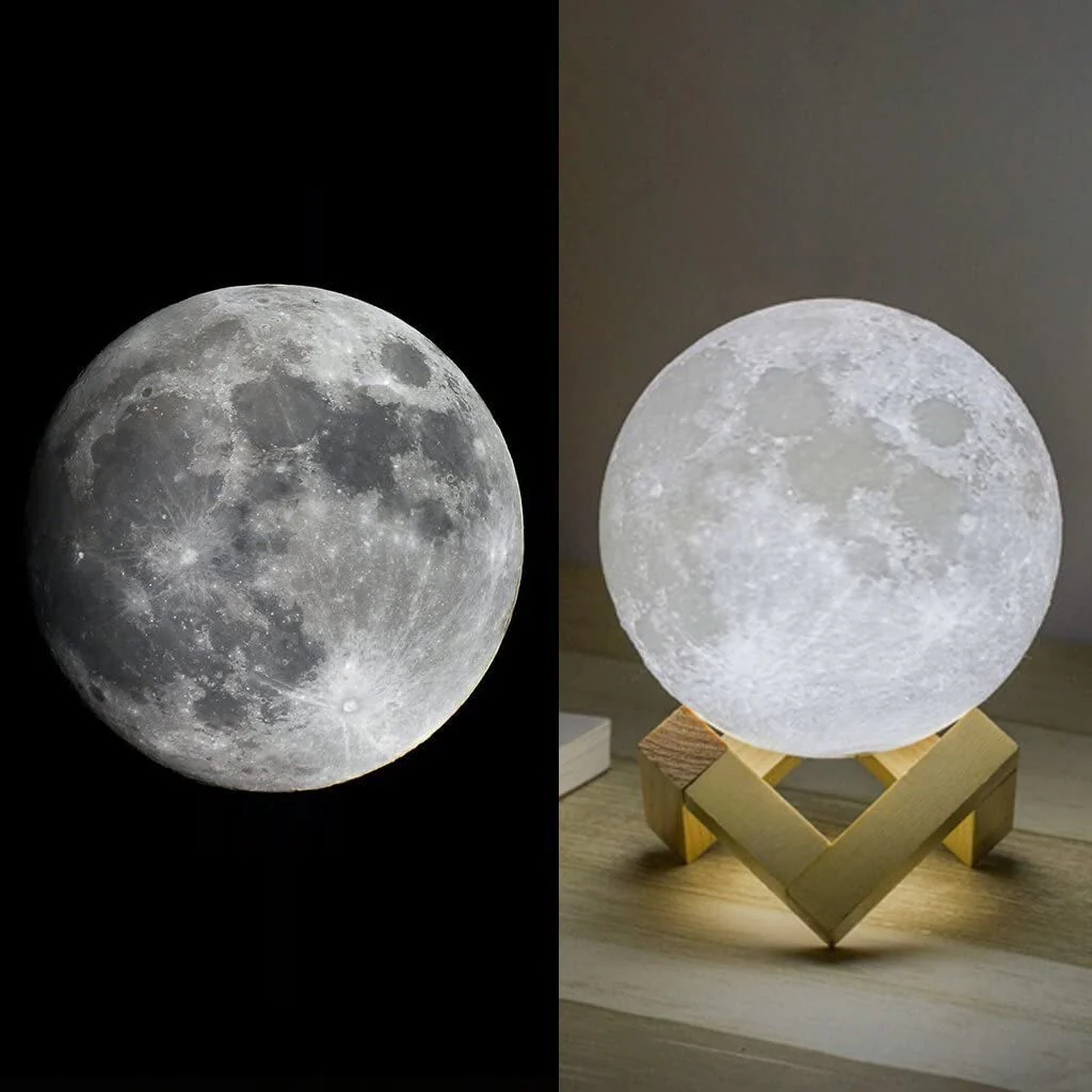 3D Moon Lunar Lamp Colour-Changing LED Night Light with Wooden Base - Image 14