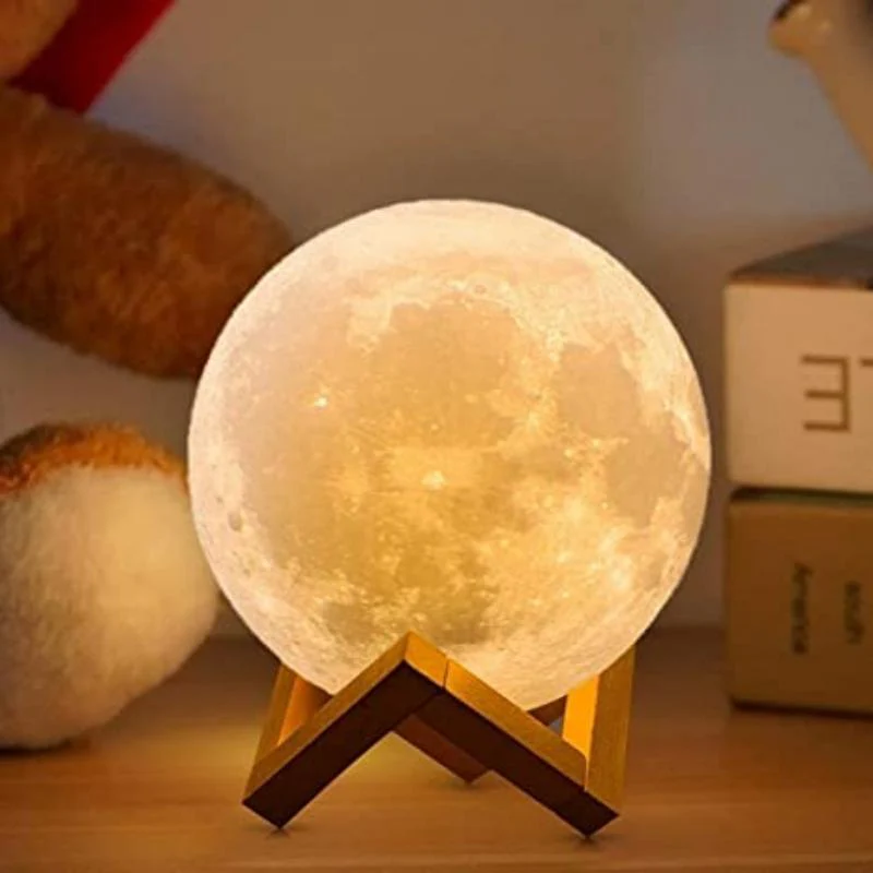 3D Moon Lunar Lamp Colour-Changing LED Night Light with Wooden Base - Image 8