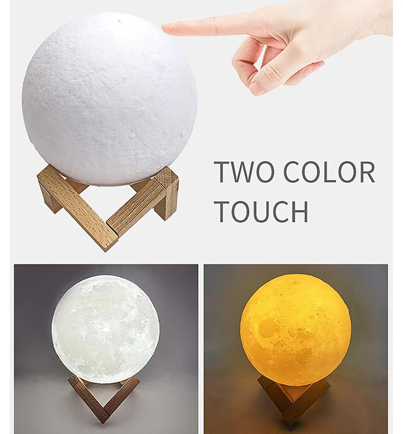 3D Moon Lunar Lamp Touch Sensor LED Night Light with Wooden Base - Image 13