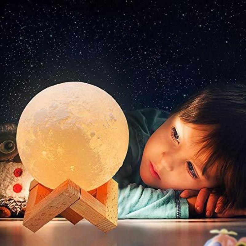 3D Moon Lunar Lamp Touch Sensor LED Night Light with Wooden Base - Image 15