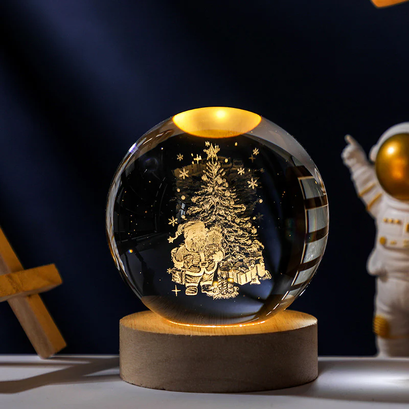 3D Santa & Christmas Tree Crystal Ball Night Light LED Lamp Globe Glass Ornament - Image 6