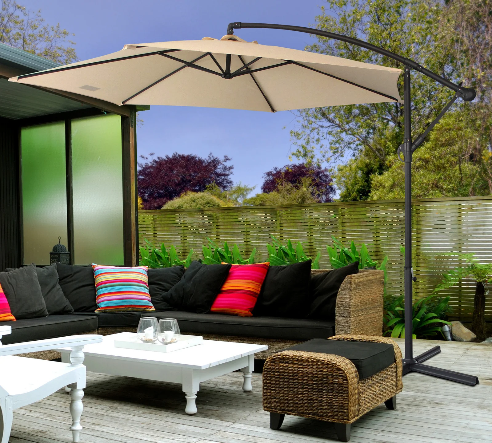 3m Steel Round Cantilever Outdoor Umbrella (Beige / Tan) - Image 7