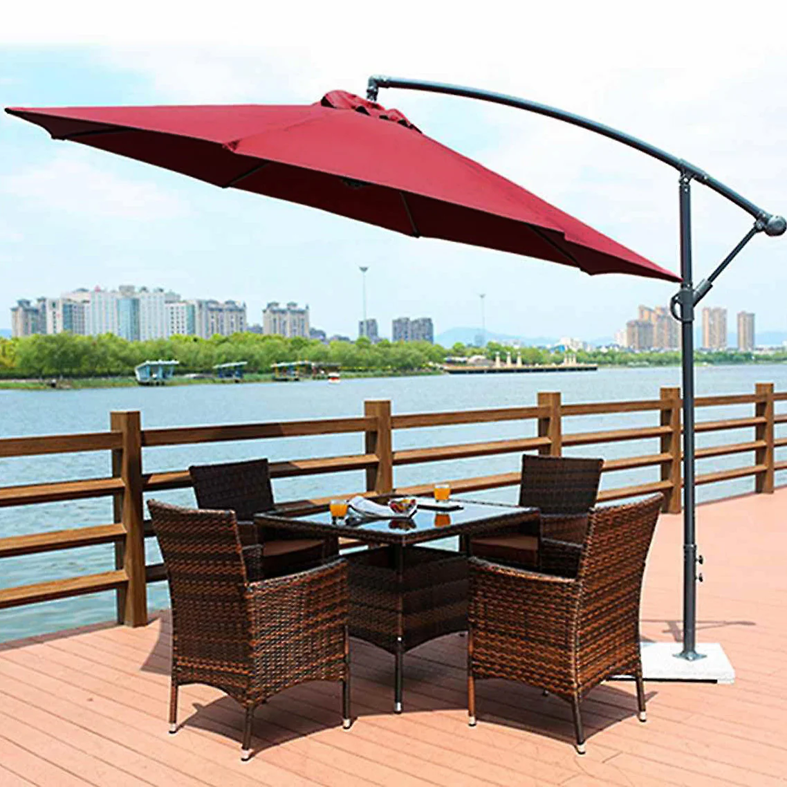 3m Steel Round Cantilever Outdoor Umbrella (Maroon) - Image 3